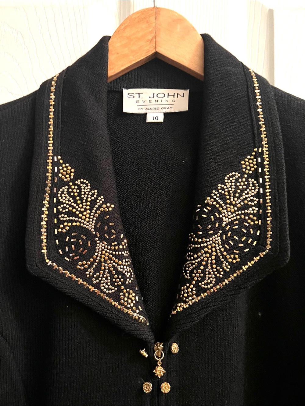 St. John Black Jacket with Gold Bead Embellishment - Picture 4 of 6